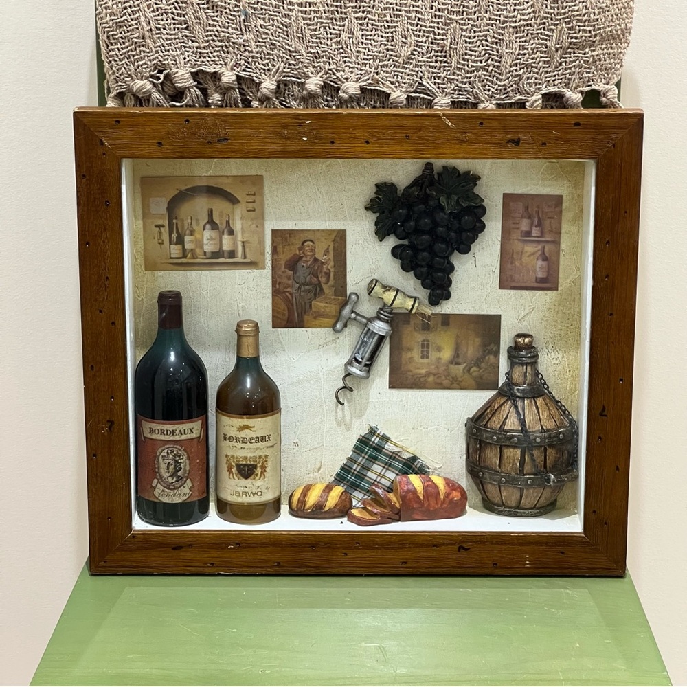 Vintage Wine-Themed Shadow Box Diorama Kitchen Bar Decor